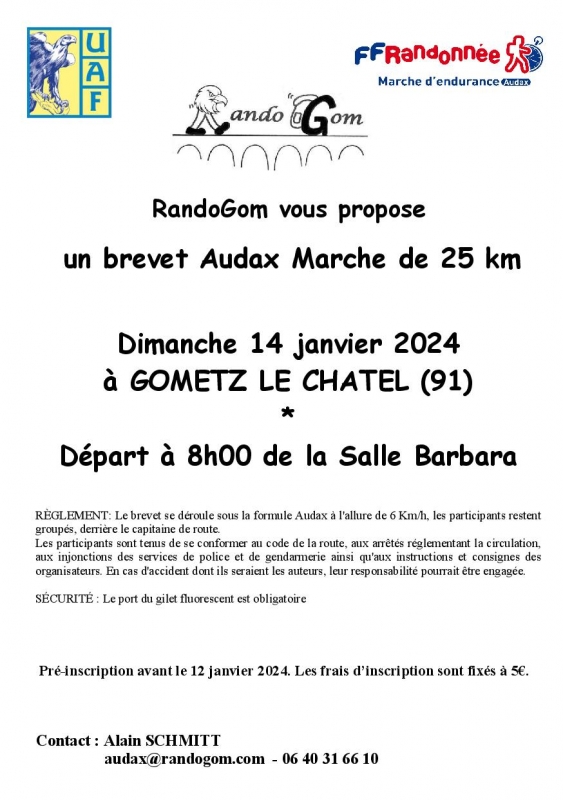 Flyer marcheaudax25km, le 14/1/2024 (Ref. 78787)